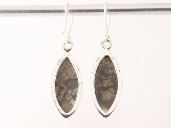 Zilveren oorbellen met groene champignon jaspis afbeelding 3