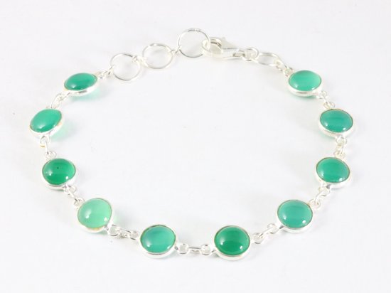 Fijne zilveren armband met groene onyx afbeelding 1