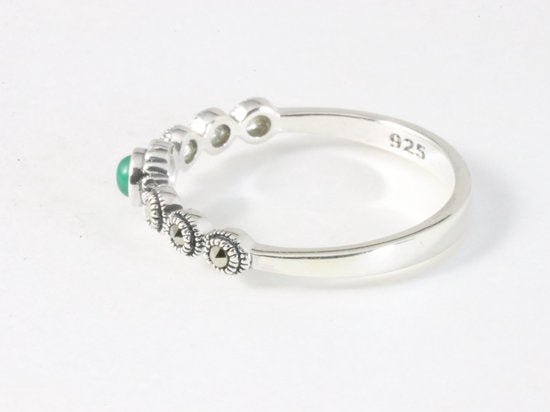 Fijne zilveren ring met groene agaat en marcasiet afbeelding 2