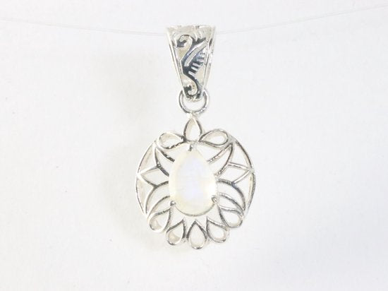 Fijne opengewerkte zilveren hanger met regenboog maansteen afbeelding 4