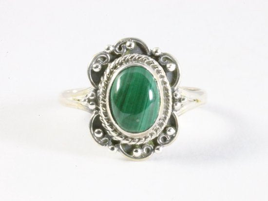 Fijne bewerkte zilveren ring met malachiet afbeelding 4