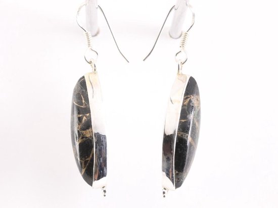 Lange zilveren oorbellen met zwarte koperturkoois afbeelding 2