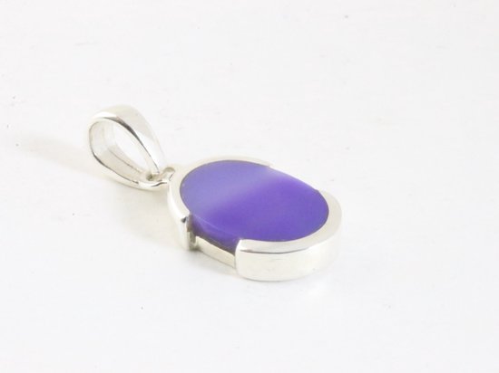 Fijne hoogglans zilveren hanger met paarse agaat aan ketting afbeelding 2