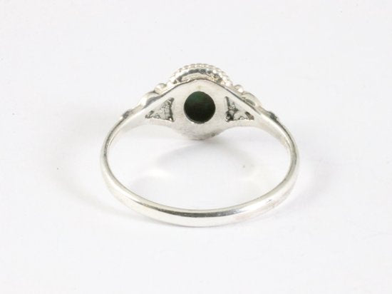 Fijne bewerkte zilveren ring met groene turkoois afbeelding 3