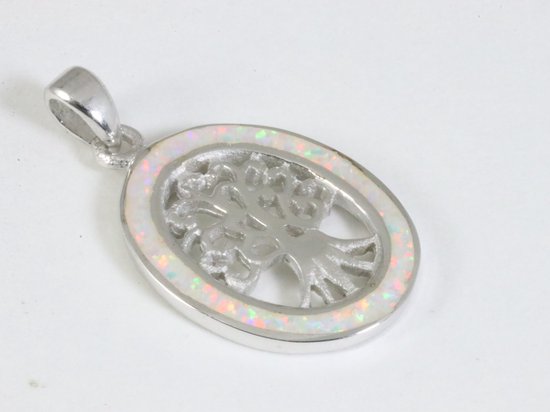 Zilveren levensboom hanger met welo opaal afbeelding 2