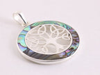 Ronde zilveren levensboom hanger met abalone schelp afbeelding 2