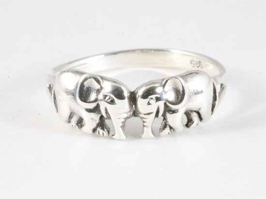 Fijne zilveren ring met olifanten afbeelding 1