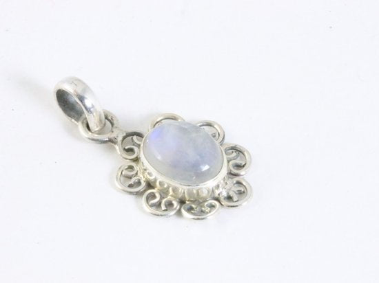 Fijne opengewerkte zilveren hanger met regenboog maansteen afbeelding 2