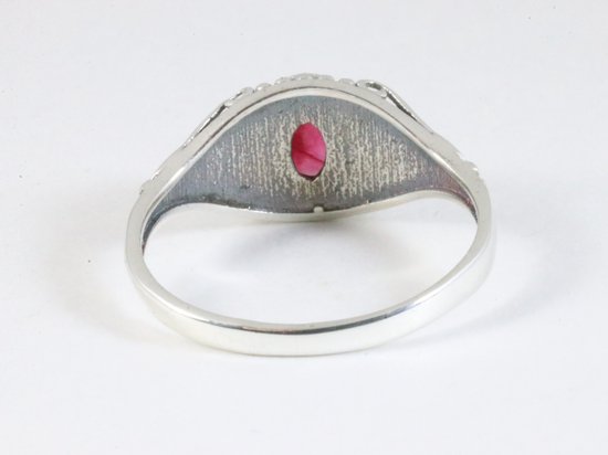 Fijne bewerkte zilveren ring met robijn afbeelding 3