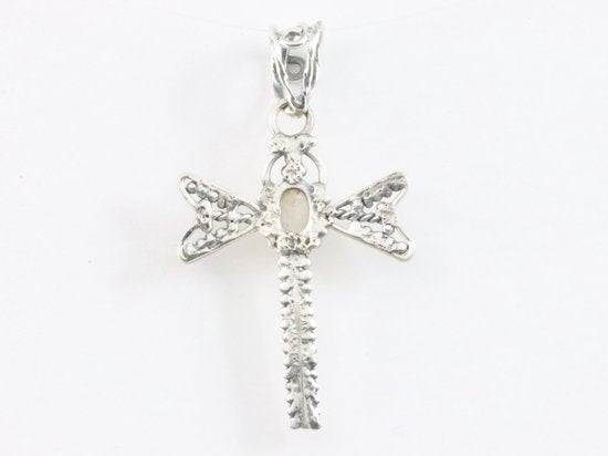 Zilveren libelle hanger met regenboog maansteen afbeelding 3