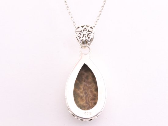 Bewerkte zilveren hanger met oceaan jaspis aan ketting afbeelding 3