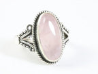 Bewerkte zilveren ring met rozenkwarts afbeelding 1