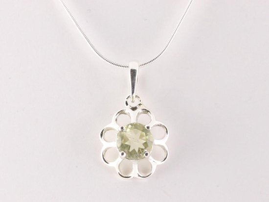 Fijne bloemvormige zilveren hanger met lemonkwarts aan ketting afbeelding 4