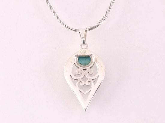 Fijne opengewerkte zilveren hanger met Arizona turkoois aan ketting afbeelding 3