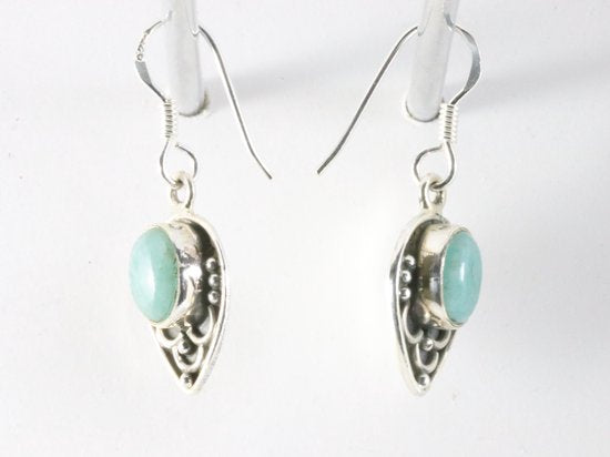 Fijne bewerkte zilveren oorbellen met groene amazoniet afbeelding 2