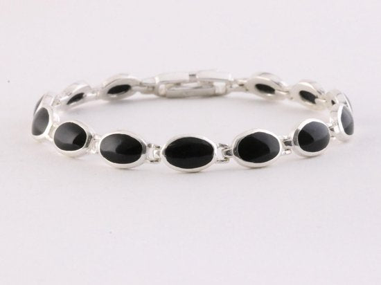 Zilveren schakelarmband met onyx afbeelding 1