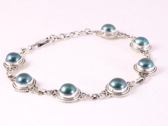 Bewerkte zilveren armband met zwarte parels afbeelding 2