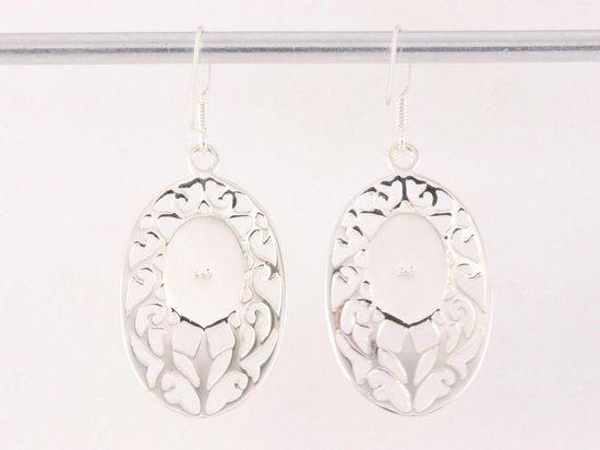 Grote opengewerkte zilveren oorbellen met blauwe turkoois afbeelding 2