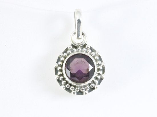 Fijne bewerkte ronde zilveren hanger met amethist afbeelding 4