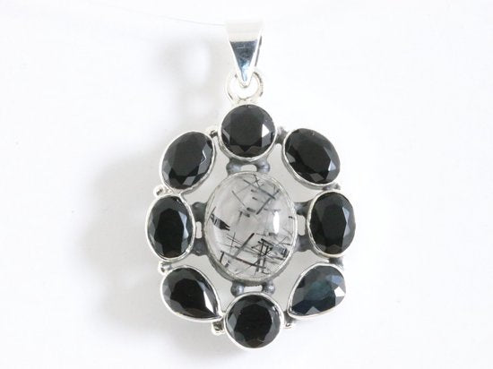 Zilveren hanger met zwarte rutielkwarts en onyx afbeelding 4