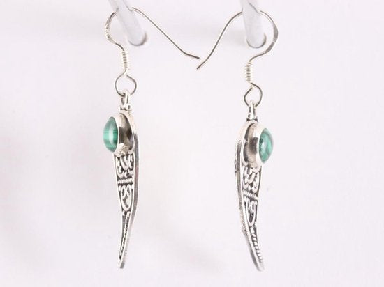 Opengewerkte zilveren oorbellen met malachiet afbeelding 2