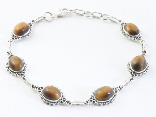 Fijne bewerkte zilveren armband met tijgeroog afbeelding 1