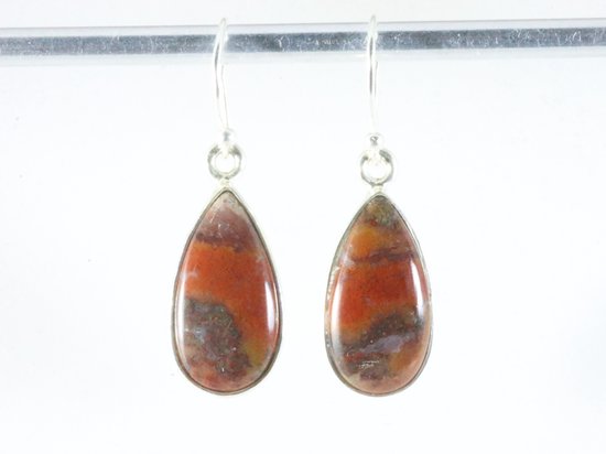 Druppelvormige zilveren oorbellen met rode slangen jaspis afbeelding 4