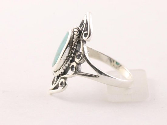 Opengewerkte zilveren ring met groene turkoois afbeelding 2