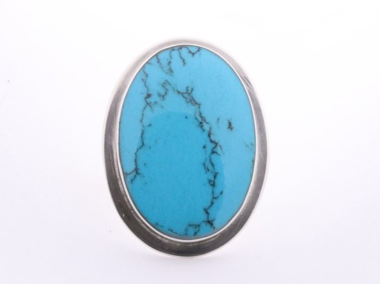 Grote ovale zilveren ring met blauwe turkoois afbeelding 4