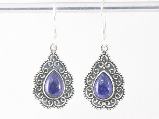 Bewerkte zilveren oorbellen met lapis lazuli afbeelding 4