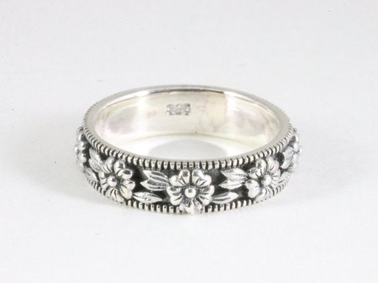 Zilveren ring met bloemen afbeelding 1