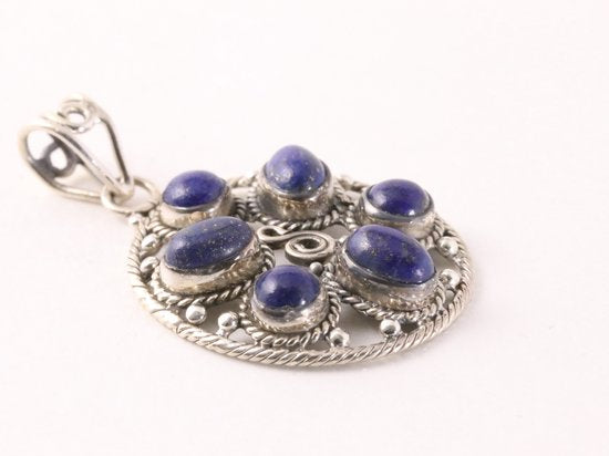 Grote opengewerkte zilveren hanger met lapis lazuli afbeelding 2