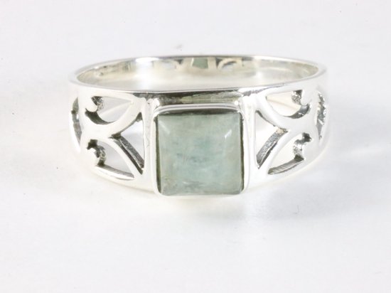 Opengewerkte zilveren ring met aquamarijn afbeelding 4