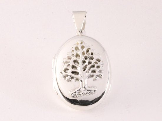 Hoogglans zilveren medaillon met levensboom afbeelding 4