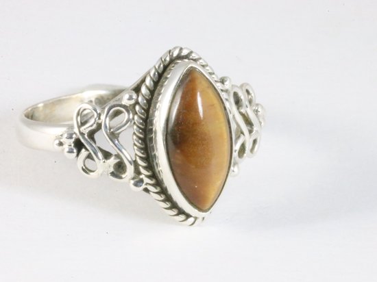 Fijne bewerkte zilveren ring met tijgeroog afbeelding 1