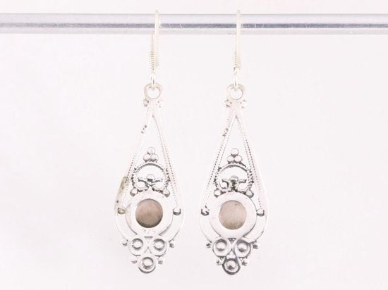 Lange opengewerkte zilveren oorbellen met rozenkwarts afbeelding 3