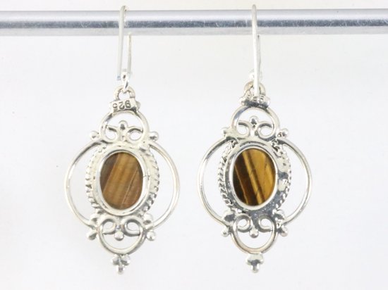Opengewerkte zilveren oorbellen met tijgeroog afbeelding 2