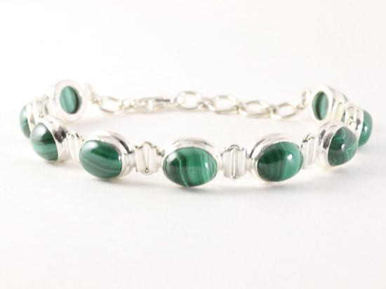 Zware zilveren armband met malachiet afbeelding 1
