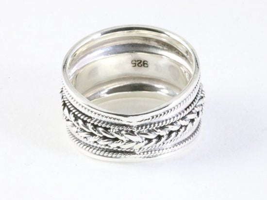 Brede hoogglans zilveren ring met kabelpatronen afbeelding 3