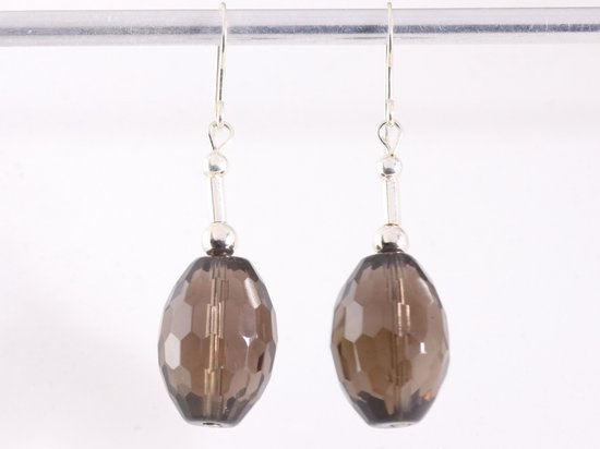 Lange zilveren oorbellen met rookkwarts afbeelding 1