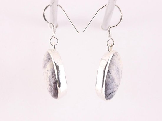 Ovale zilveren oorbellen met porcelein jaspis afbeelding 2