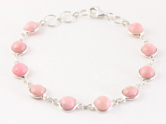 Fijne zilveren schakelarmband met roze opaal afbeelding 1