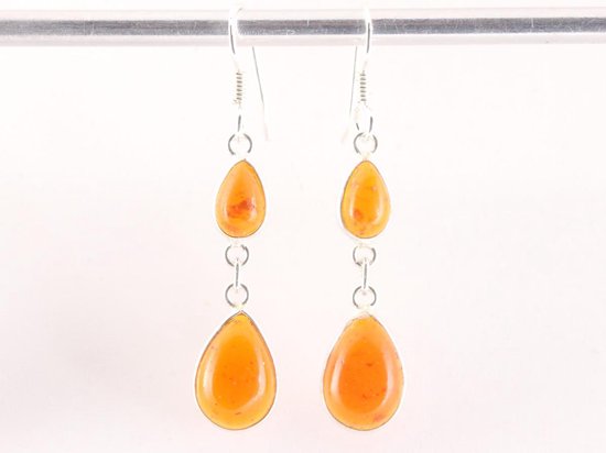 Fijne lange zilveren oorbellen met amber afbeelding 4