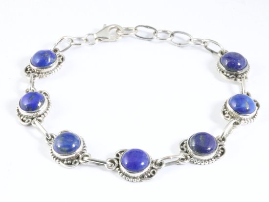 Bewerkte zilveren armband met lapis lazuli afbeelding 1
