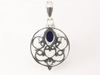Ronde opengewerkte zilveren hanger met lapis lazuli afbeelding 3