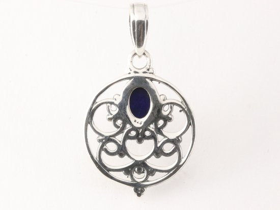 Ronde opengewerkte zilveren hanger met lapis lazuli afbeelding 3