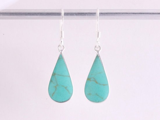 Druppelvormige zilveren oorbellen met groene turkoois afbeelding 4