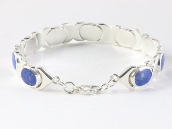Zware hoogglans zilveren armband met lapis lazuli afbeelding 3