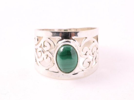 Opengewerkte zilveren ring met malachiet afbeelding 4