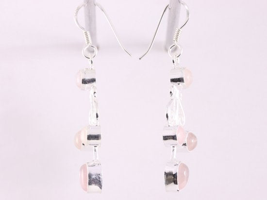 Lange zilveren oorbellen met rozenkwarts afbeelding 2